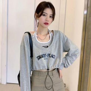 Logo Halter Top + Drawstring Lettering Sweatshirt