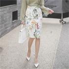 Floral Print Slit-back Pencil Skirt