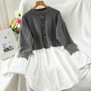 Knit Panel Long-sleeve Mini A-line Dress