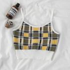 Cropped Plaid Knit Sleeveless Top Yellow - One Size