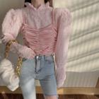 Set: Lantern-sleeve Blouse + Camisole Top Set - Shirt - Pink - One Size / Camisole Top - Pink - One Size