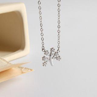 925 Sterling Silver Rhinestone Tree Pendant Necklace White Gold - One Size