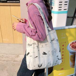 Printed Canvas Tote Bag Animal - White - One Size