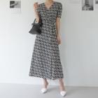 Patterned Flared Maxi Wrap Dress Black - One Size