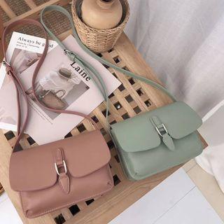 Faux-leather Plain Flap Cross Bag