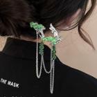 Chinese Character Hair Stick Sliver & Green - One Size