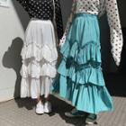 Crinkled Chiffon A-line Midi Tiered Skirt