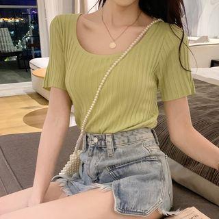 Plain Round-neck Short-sleeve Knit T-shirt