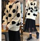 Dotted Boxy Sweater / A-line Midi Mesh Skirt