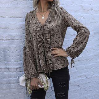 Ruffle Trim Leopard Print Blouse