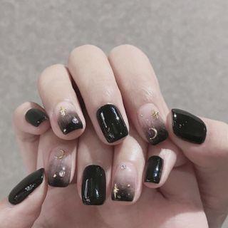 Star And Moon Faux Nail Patch Black - One Size