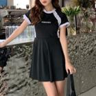 Set: Short-sleeve Lettering Swimdress + Shorts