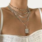 Tag Pendant Rhinestone Layered Choker Necklace