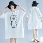 3/4-sleeve Bear Print T-shirt Dress