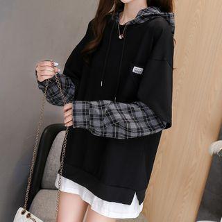 Mock Two Piece Plaid Panel Long Sleeve Sweatshirt