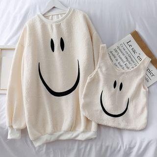 Smiley-face Loose-fit Fleece Pullover With Tote