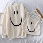 Smiley-face Loose-fit Fleece Pullover With Tote