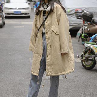 Drawstring Snap-button Coat Khaki - One Size
