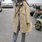 Drawstring Snap-button Coat Khaki - One Size
