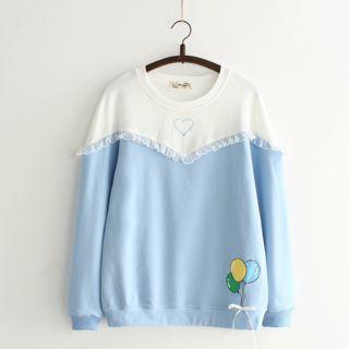 Heart Embroidered Lace Trim Sweatshirt