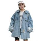 Ripped Oversized Buttoned Denim Jacket