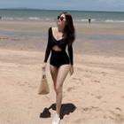 Long-sleeve V-neck Cut-out Swimsuit