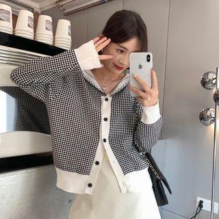 Sailor Collar Check Cardigan Black & White - One Size