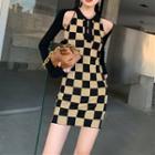 Mock Two-piece Checkerboard Pattern Mini Bodycon Dress