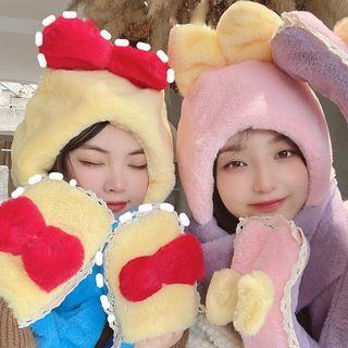Bow Fluffy Hooded Scarf
