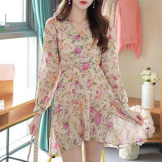 Tie-waist Ruffled Floral Wrap Dress