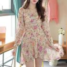 Tie-waist Ruffled Floral Wrap Dress