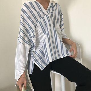 Hooded Striped Panel Blouse