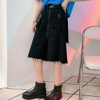 Denim Zip Midi A-line Dress