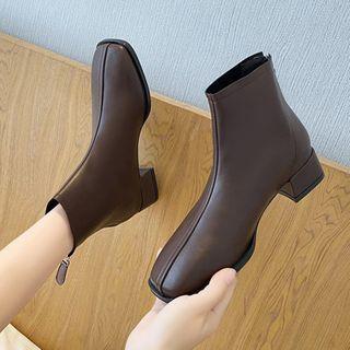 Zip-back Chunky Heel Faux-leather Short Boots