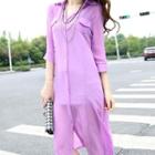 3/4-sleeve Open Front Light Jacket