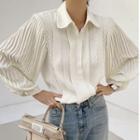 Pleated Lace Trim Blouse Off-white - One Size