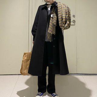 Medium Long Loose-fit Woolen Jacket Black - One Size