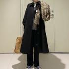 Medium Long Loose-fit Woolen Jacket Black - One Size