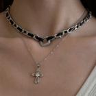 Cross Rhinestone Pendant Layered Necklace Necklace - Silver - One Size