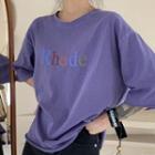 Lettering Print Short-sleeve T-shirt Purple - One Size