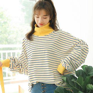 Turtleneck Striped Pullover Yellow - One Size