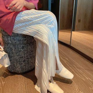 Slit-hem Pleated Wide -leg Pants