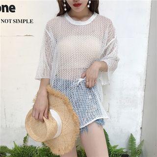 Elbow-sleeve Mesh T-shirt