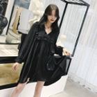 Frilled Long-sleeve Loose-fit Dress Black - One Size