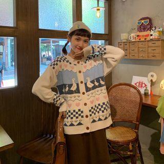 Cartoon Print Knit Cardigan As Shown In Figure - One Size