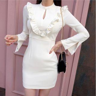 Long-sleeve Slit-cuff Sheath Dress