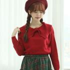 Knotted Wide-collar Sweater Red - One Size
