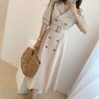 Short-sleeve Double Breasted Coat Dress Almond - One Size