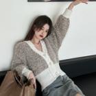 Paneled V-neck Cardigan Gray & White - One Size