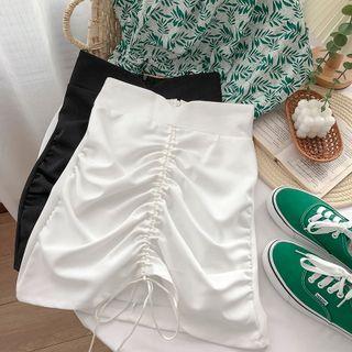 Plain Wrinkle High-waist A-line Skirt